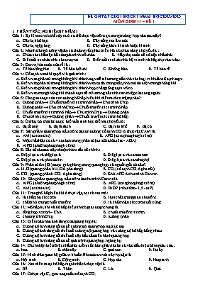 Bộ đề ôn tập cuối học kì 1 Sinh học Lớp 11 - Năm học 2022-2023 (Có đáp án)